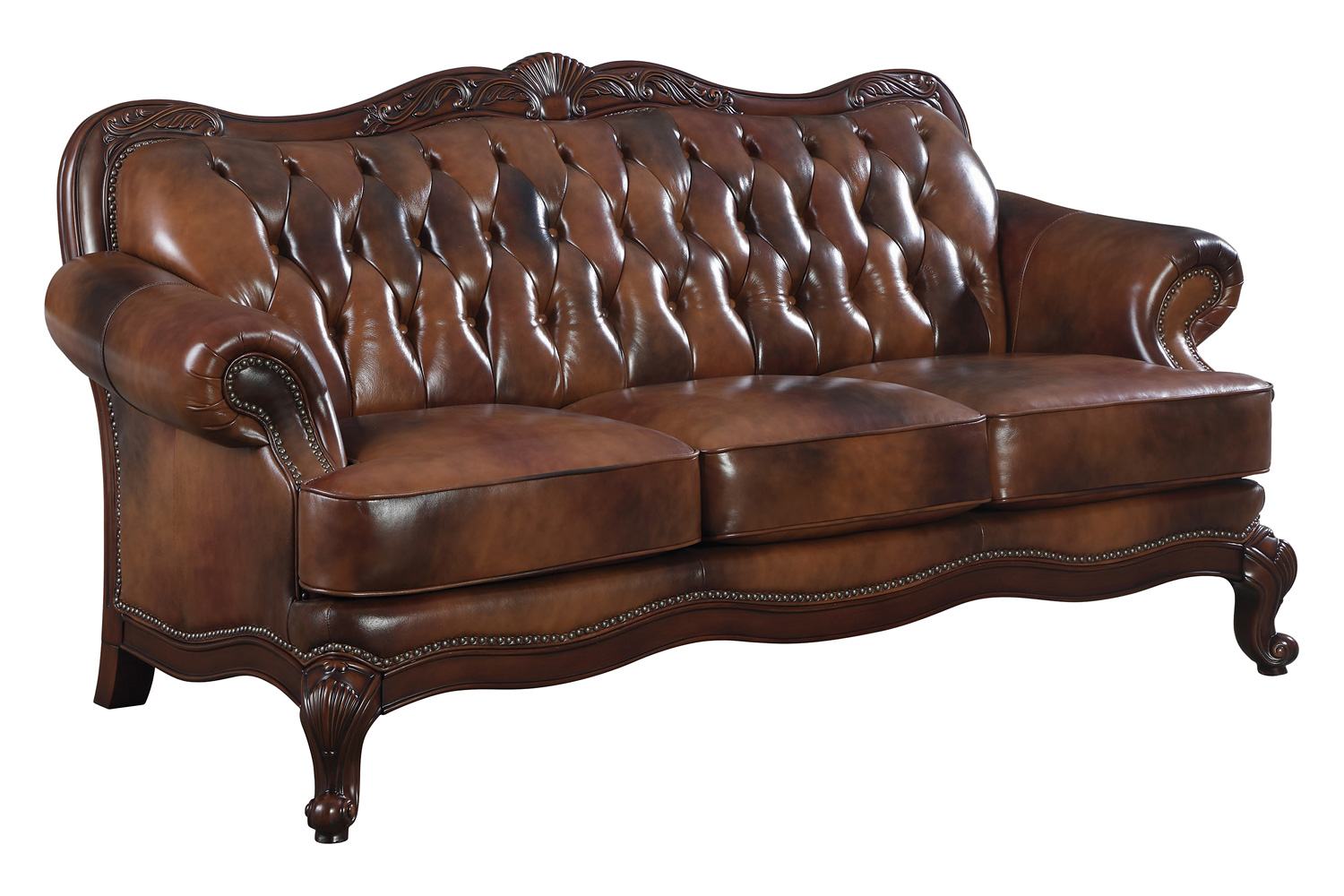 Coaster - Victoria Rolled Arm Sofa in Tri-Tone Brown