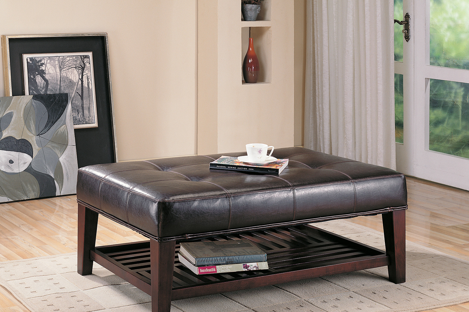 Coaster™ Tufted Ottoman With Storage Shelf - Brown