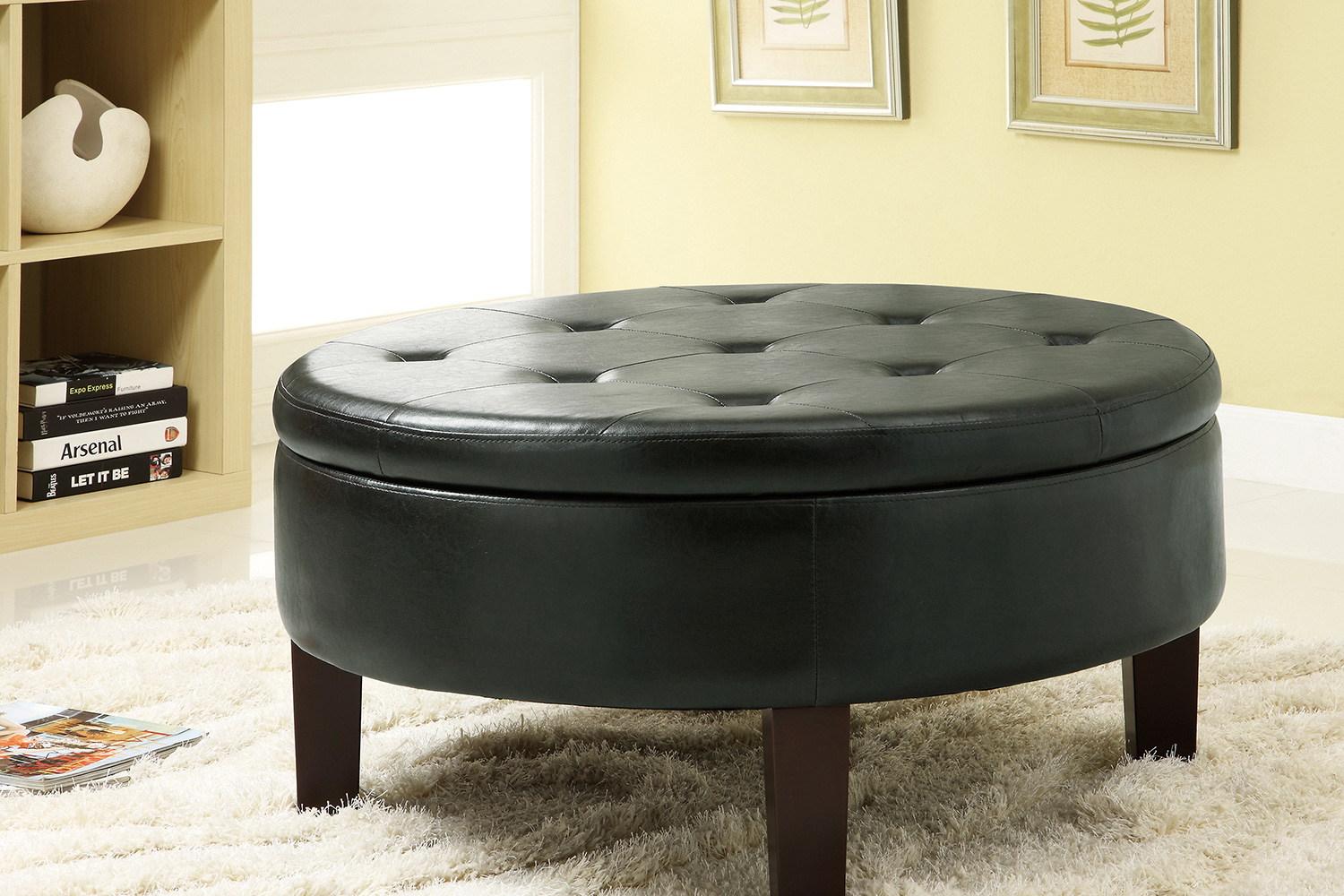 Coaster™ Round Tufted Upholstered Storage Ottoman - Dark Brown