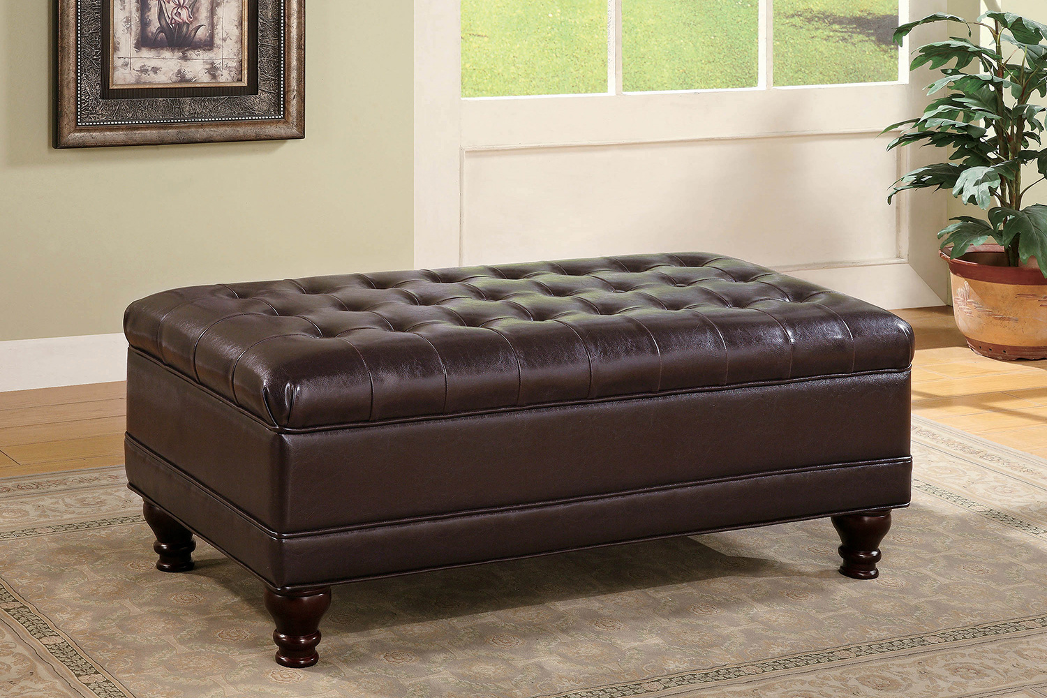 Coaster™ Tufted Storage Ottoman With Turned Legs - Brown