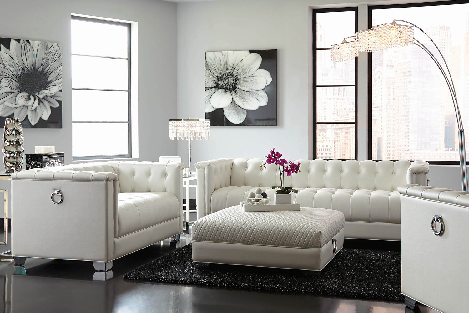 Coaster - Chaviano Tufted Upholstered Sofa in Pearl White