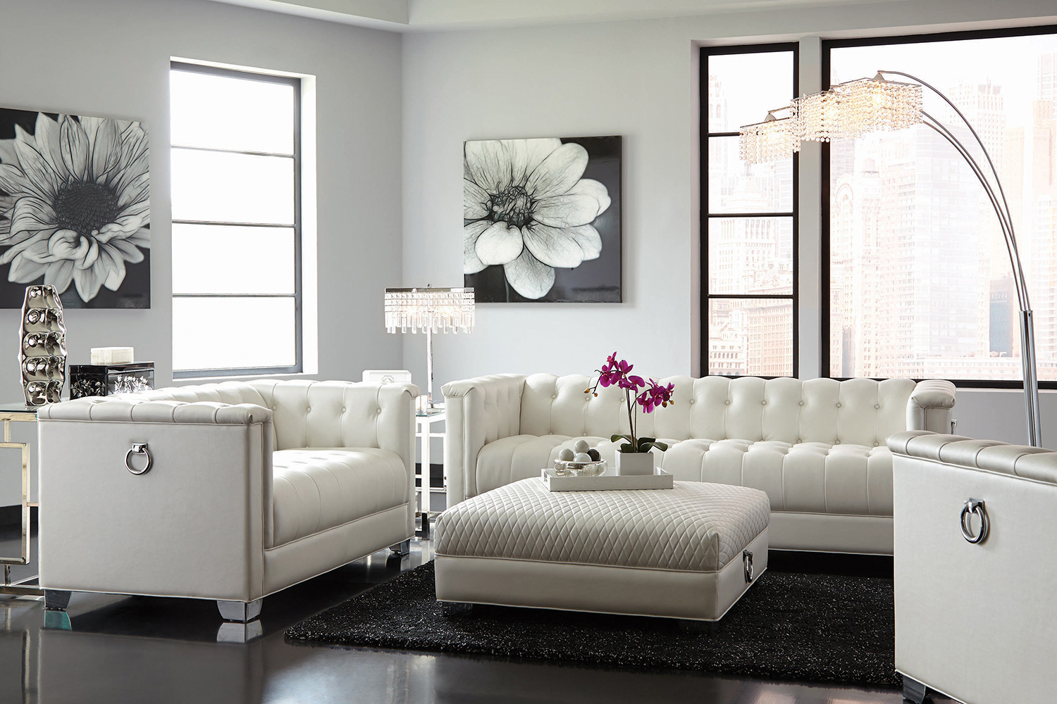 Coaster - Chaviano Tufted Upholstered Sofa in Pearl White