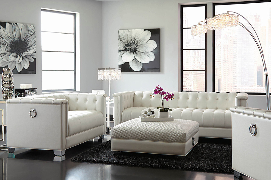 Coaster - Chaviano Upholstered Ottoman in Pearl White