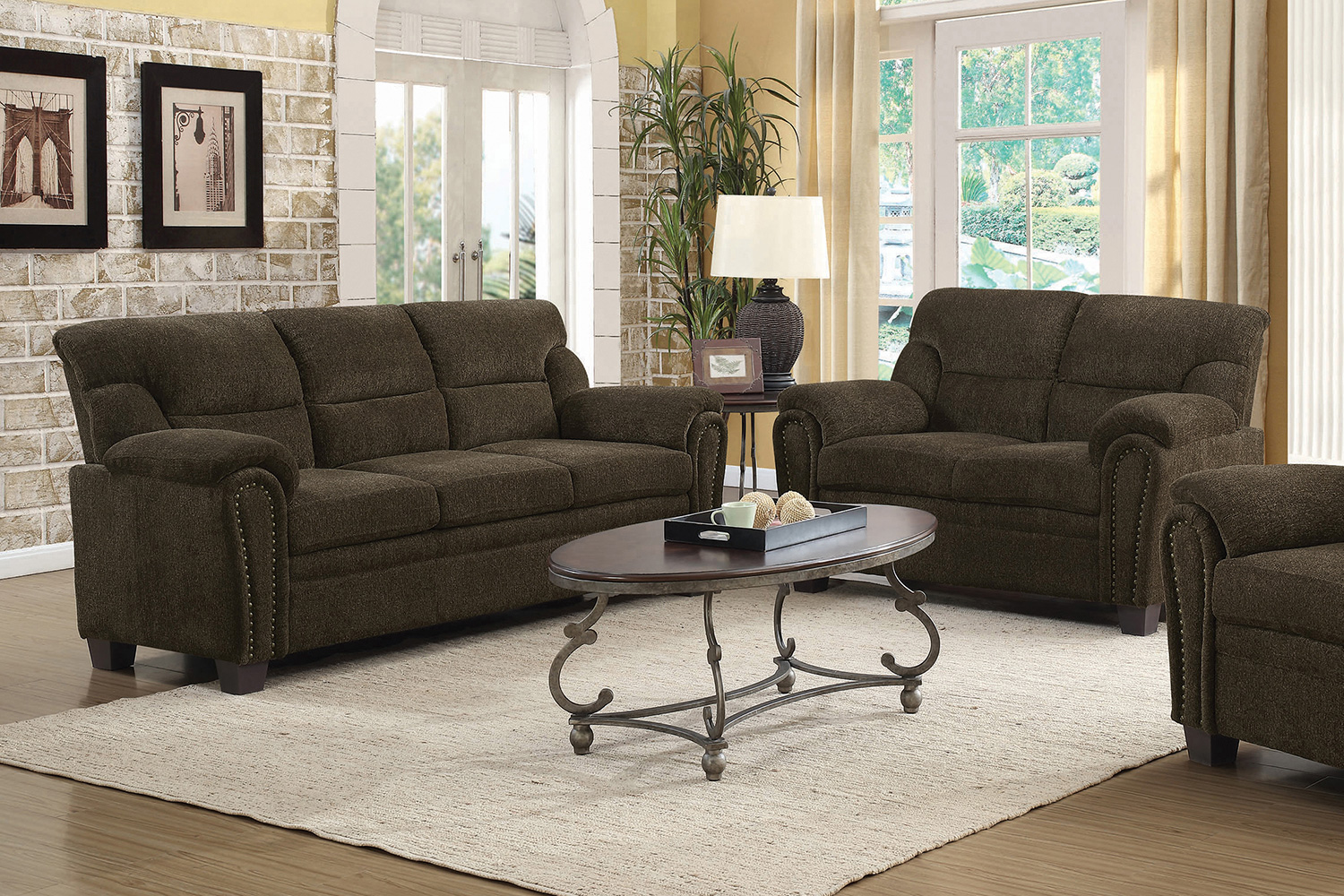 Coaster Clemintine Upholstered Sofa with Nailhead Trim - Brown