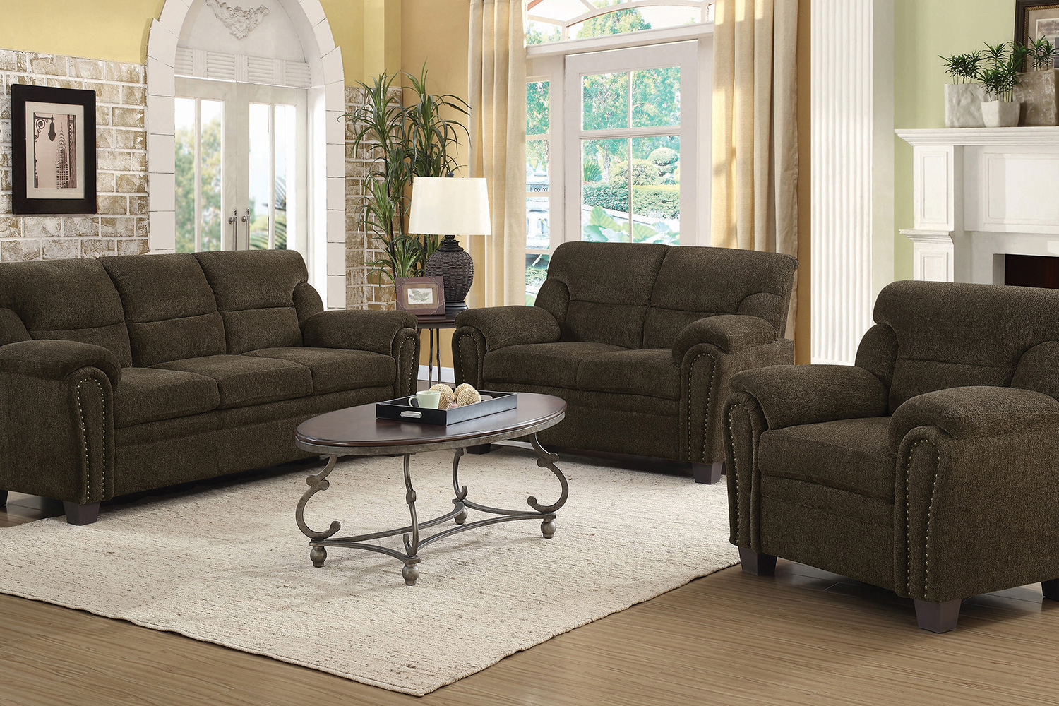 Coaster Clemintine Upholstered Sofa with Nailhead Trim - Brown