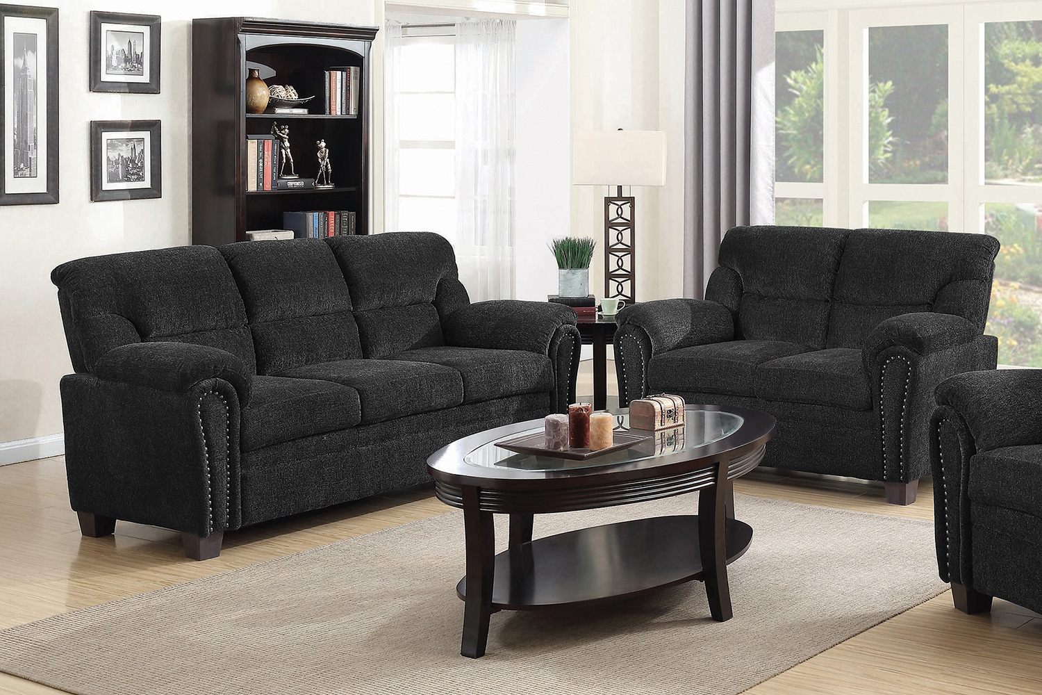 Coaster Clemintine Upholstered Sofa with Nailhead Trim - Graphite