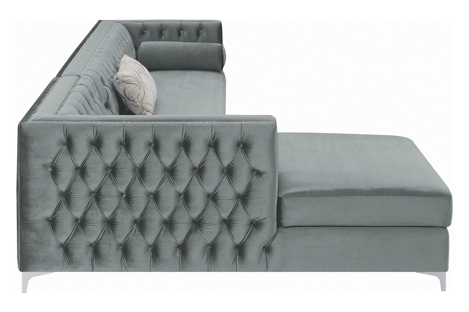 Coaster Bellaire Button-Tufted Upholstered Sectional - Silver