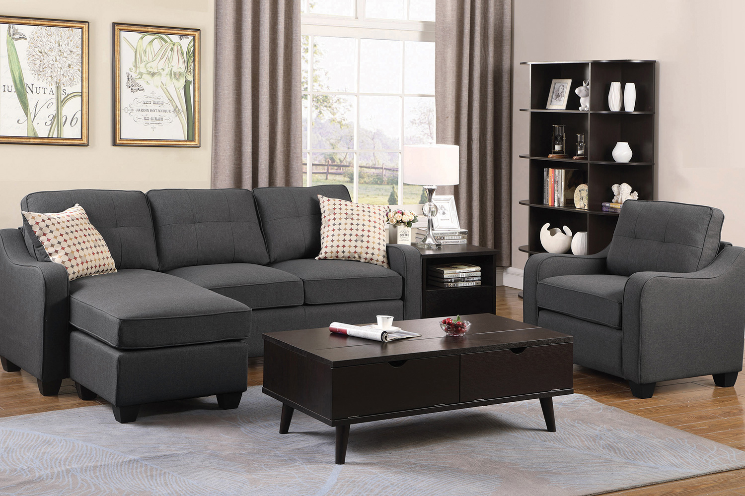 Coaster - Nicolette Upholstered Tufted Sectional in Dark Gray