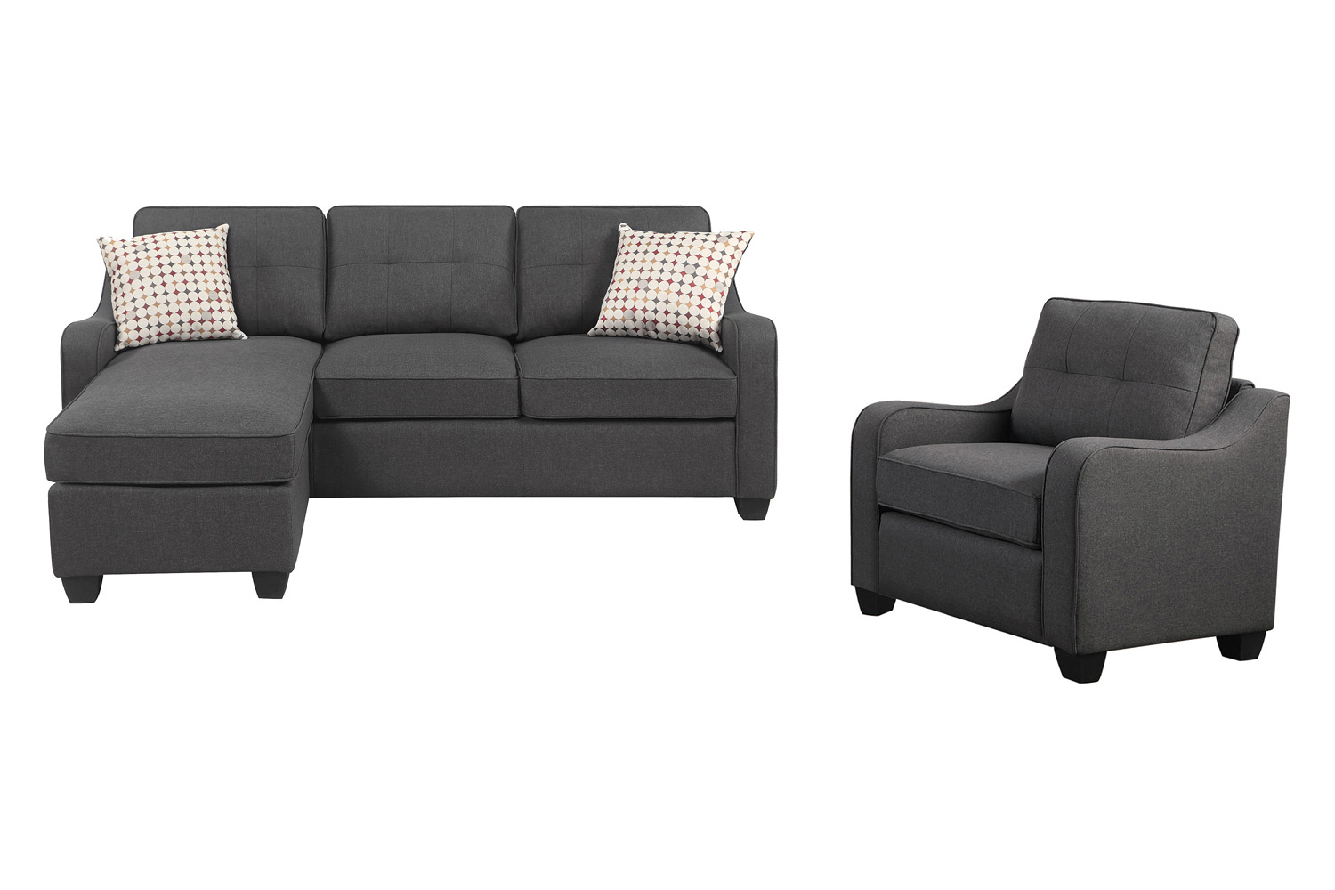 Coaster - 2-Piece Upholstered Tufted Living Room Set in Dark Gray