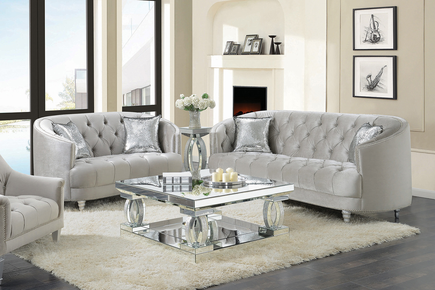 Coaster - Avonlea Sloped Arm Tufted Sofa in Gray