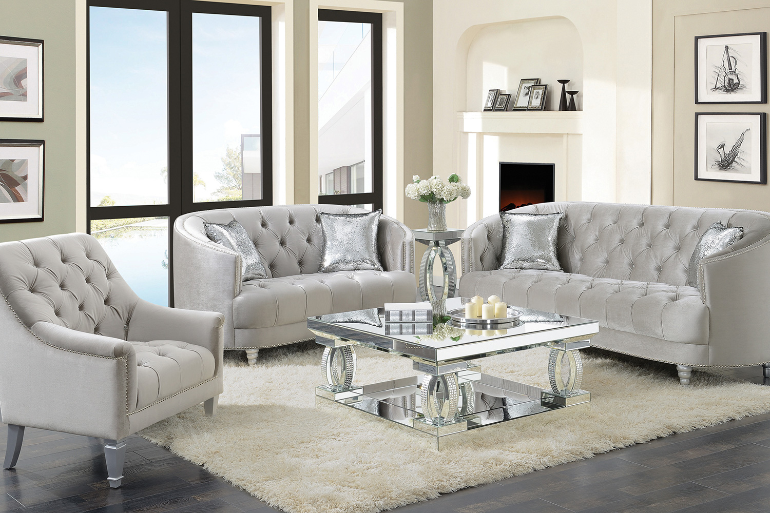 Coaster - Avonlea Sloped Arm Tufted Sofa in Gray