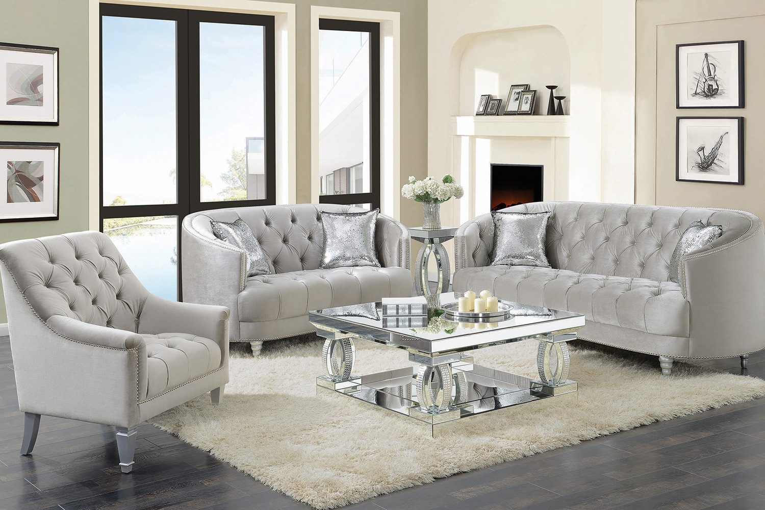 Coaster - Avonlea Sloped Arm Tufted Sofa in Gray