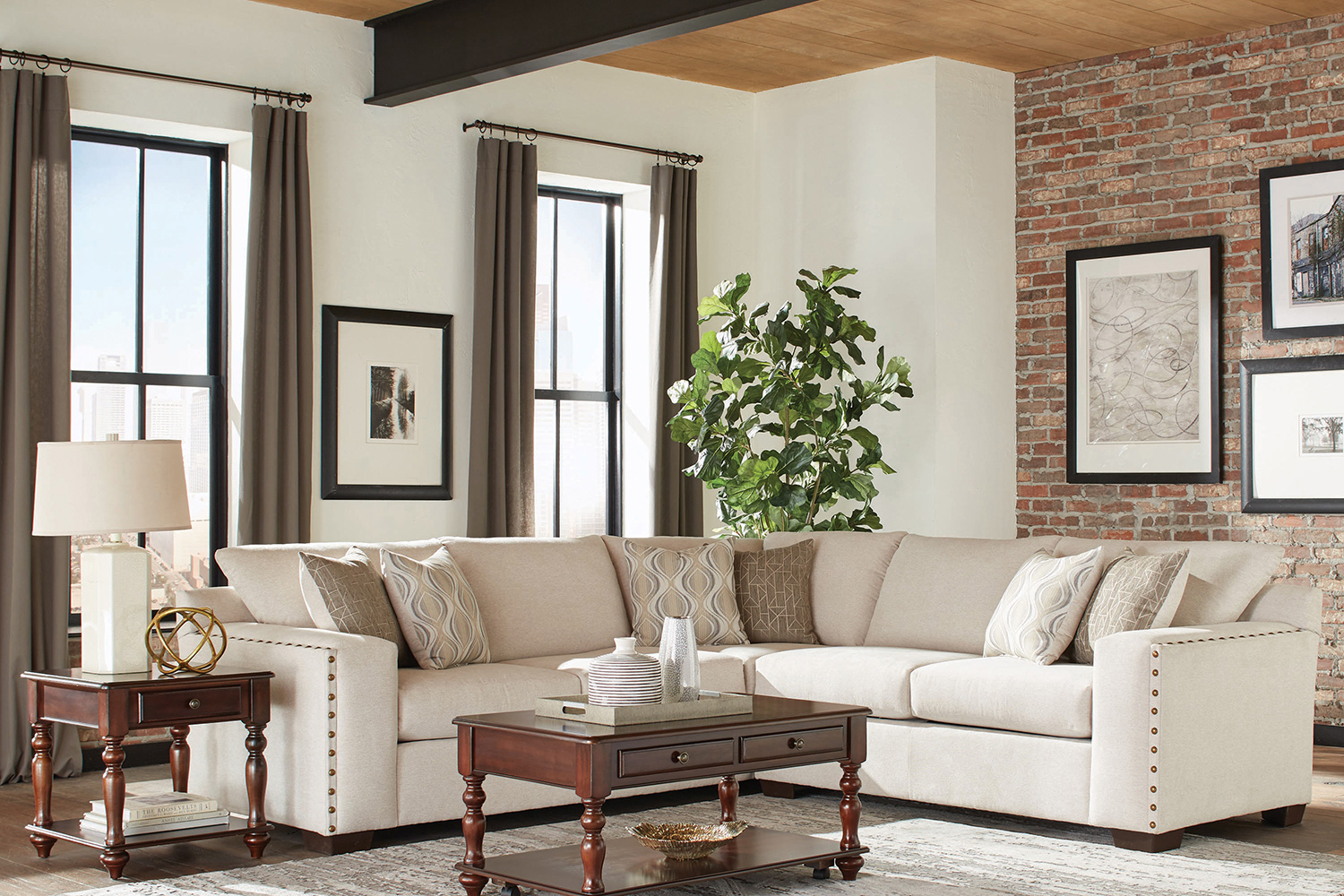 Coaster - Aria L-Shaped Sectional With Nailhead in Oatmeal