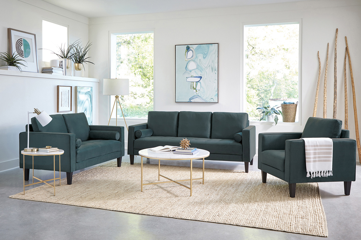 Coaster - Gulfdale Cushion Back Upholstered Sofa in Dark Teal