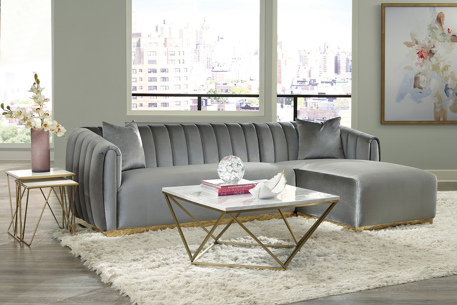 Coaster - Grisby 2-Piece Channeled Tufted Back Sectional in Silver