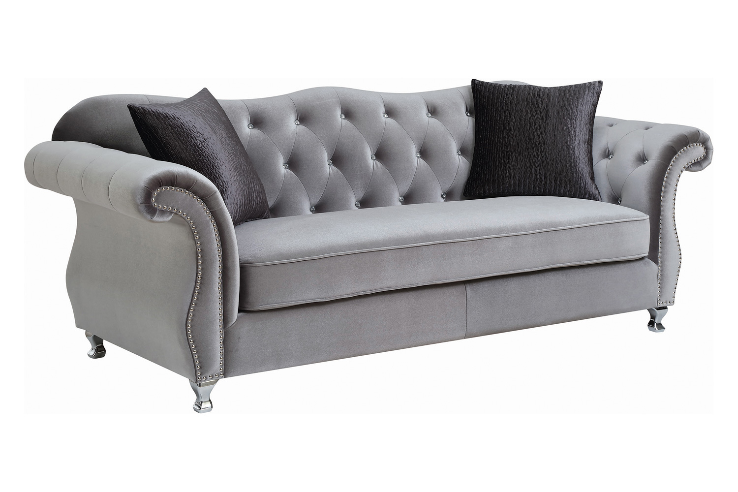 Coaster - Frostine Button Tufted Sofa in Silver