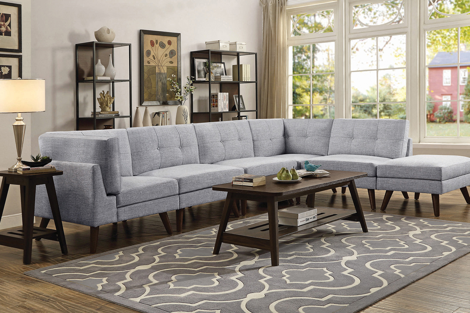 Coaster - Churchill Button Tufted Corner Sofa in Gray