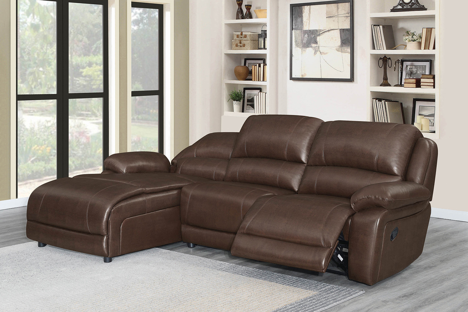 Coaster Mackenzie 3-Piece Upholstered Tufted Motion Sectional with Armless Chair - Chestnut