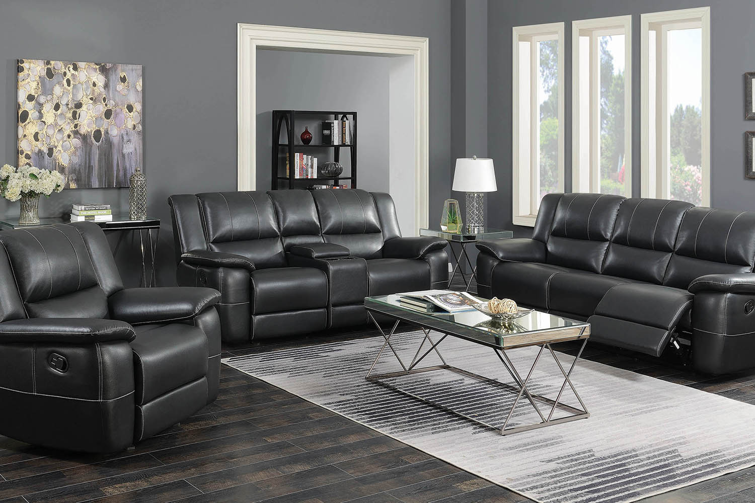 Coaster - Lee Glider Loveseat With Colsole in Black