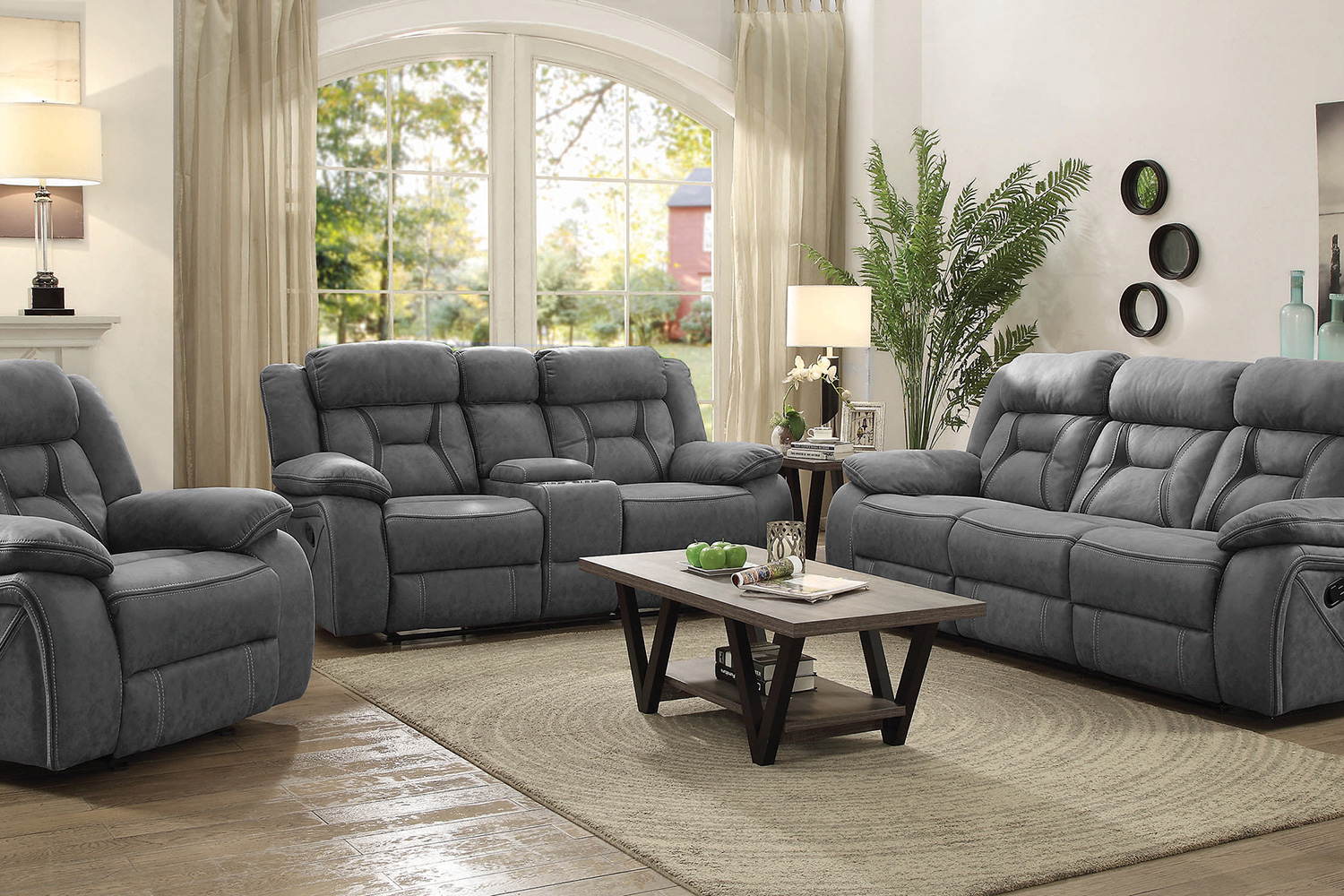 Coaster Higgins Pillow Top Arm Motion Loveseat with Console - Gray