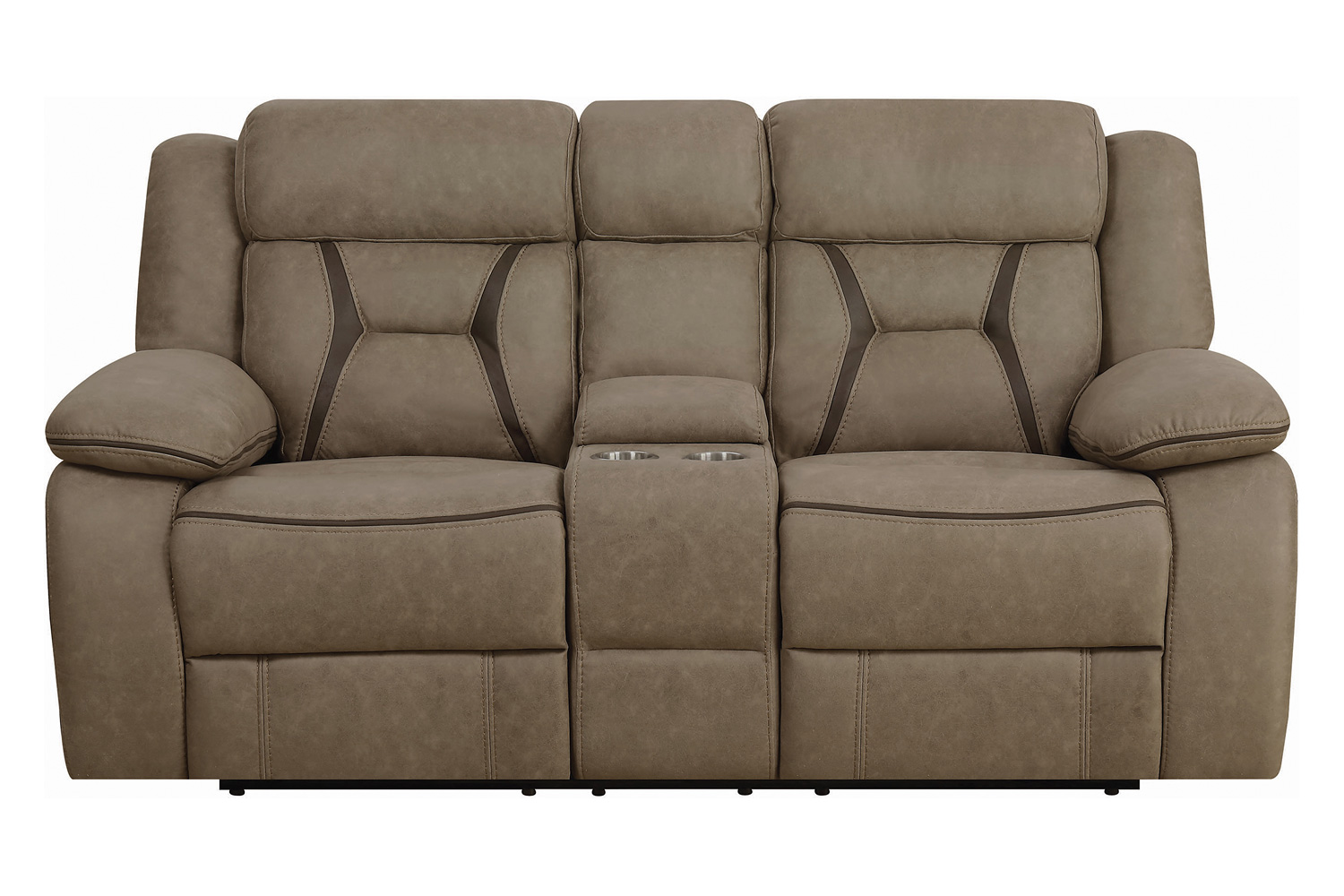 Coaster Higgins Pillow Top Arm Motion Loveseat with Console - Tan