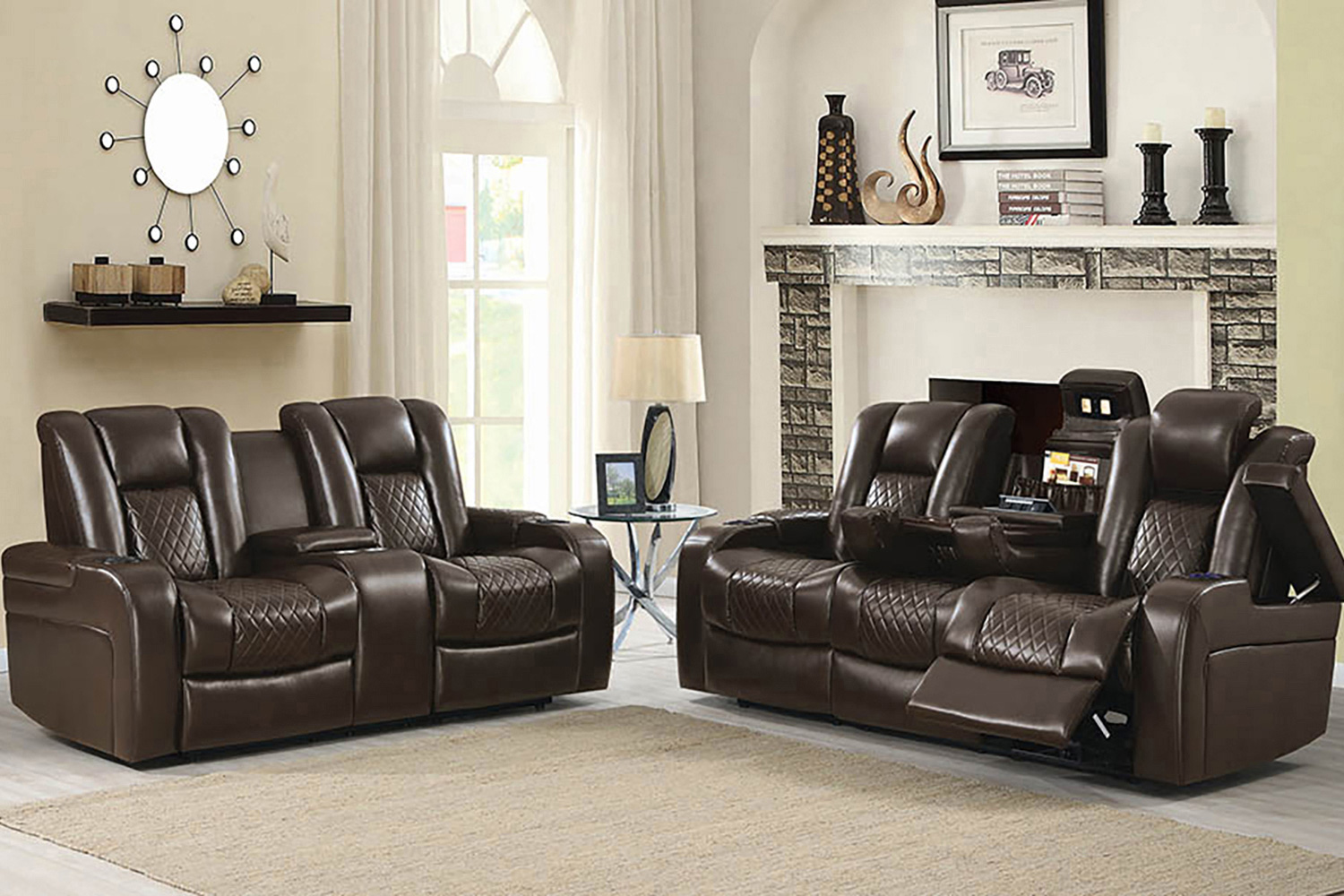 Coaster - Delangelo Power Sofa With Drop-Down Table in Brown