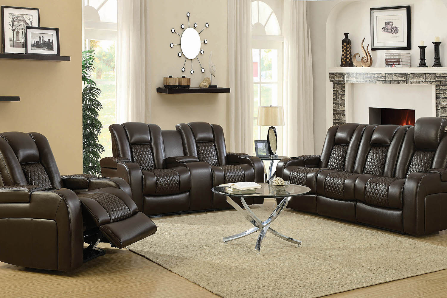 Coaster - Delangelo Power Loveseat With Drop-Down Table in Brown