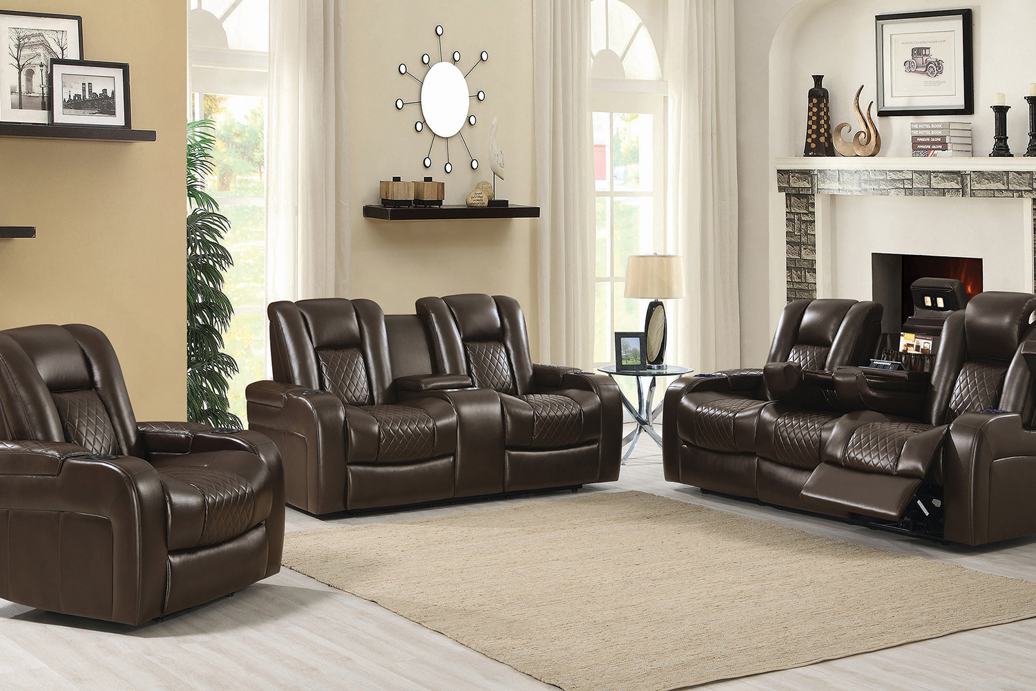 Coaster - Delangelo Power Loveseat With Drop-Down Table in Brown