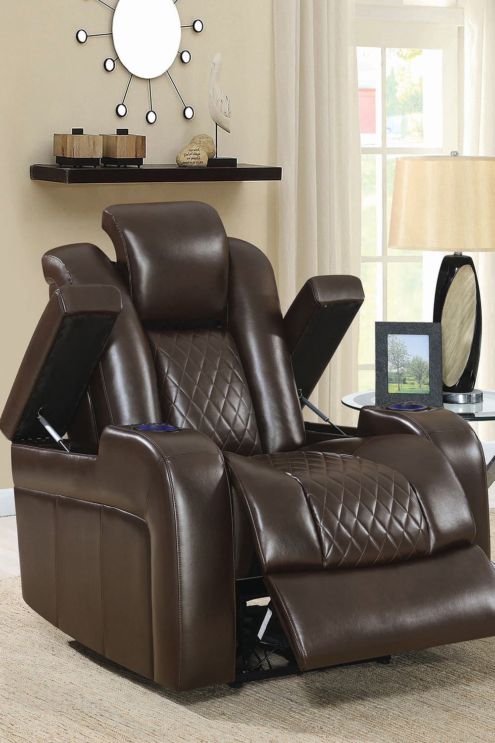 Coaster™ Delangelo Power Recliner With Cup Holders - Brown/Black