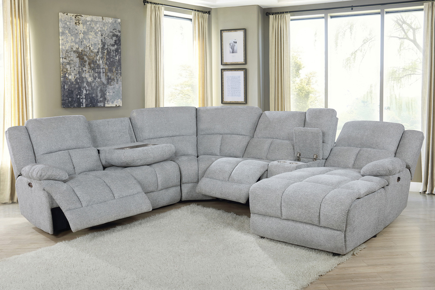 Coaster Belize 6-Piece Pillow Top Arm Motion Sectional - Gray