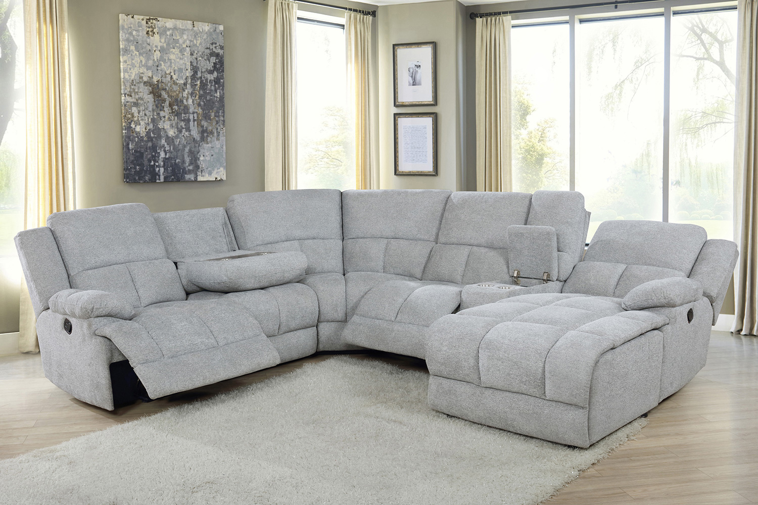 Coaster Belize 6-Piece Pillow Top Arm Motion Sectional - Gray