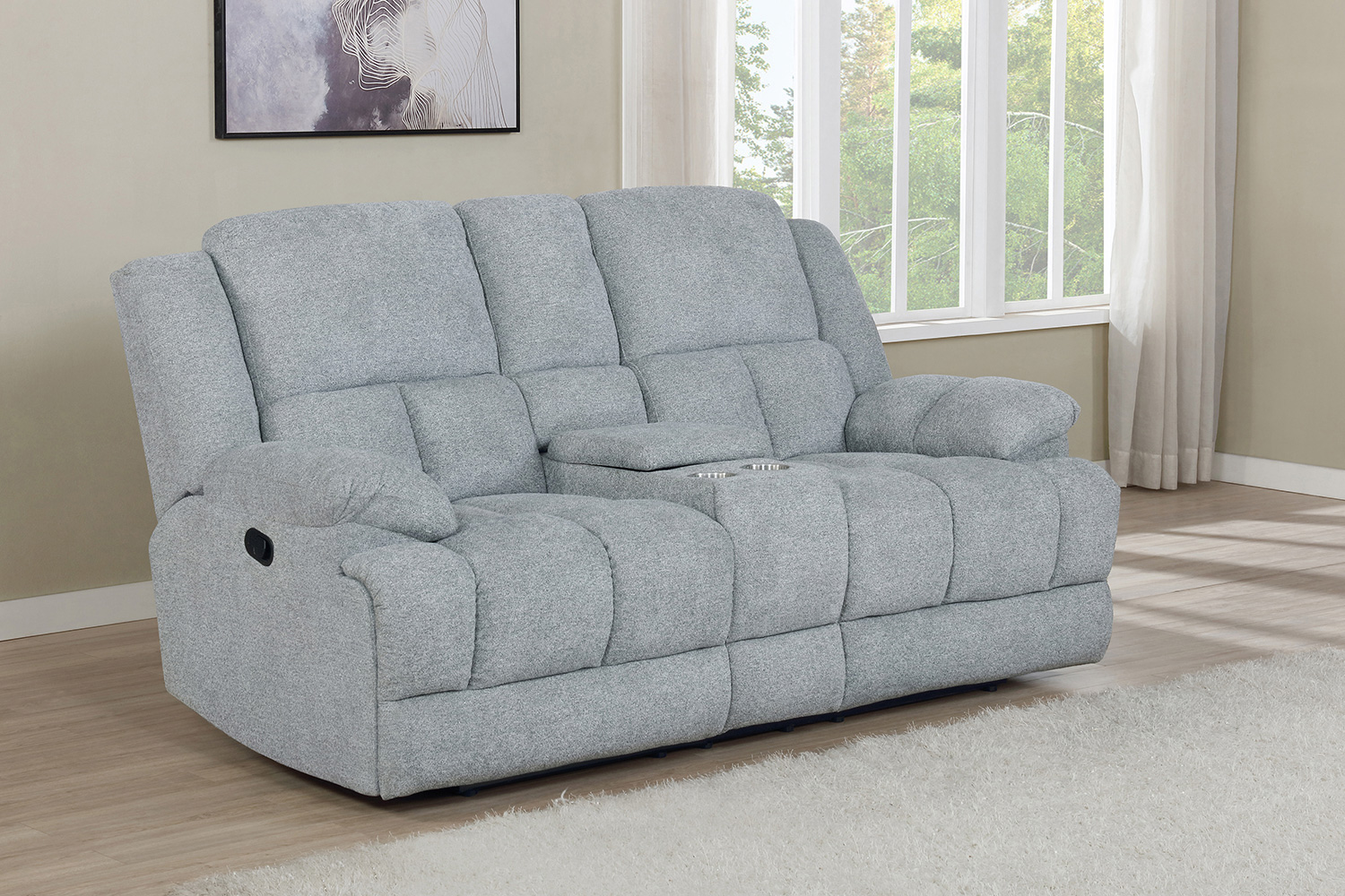 Coaster Waterbury Upholstered Motion Loveseat with Console - Gray