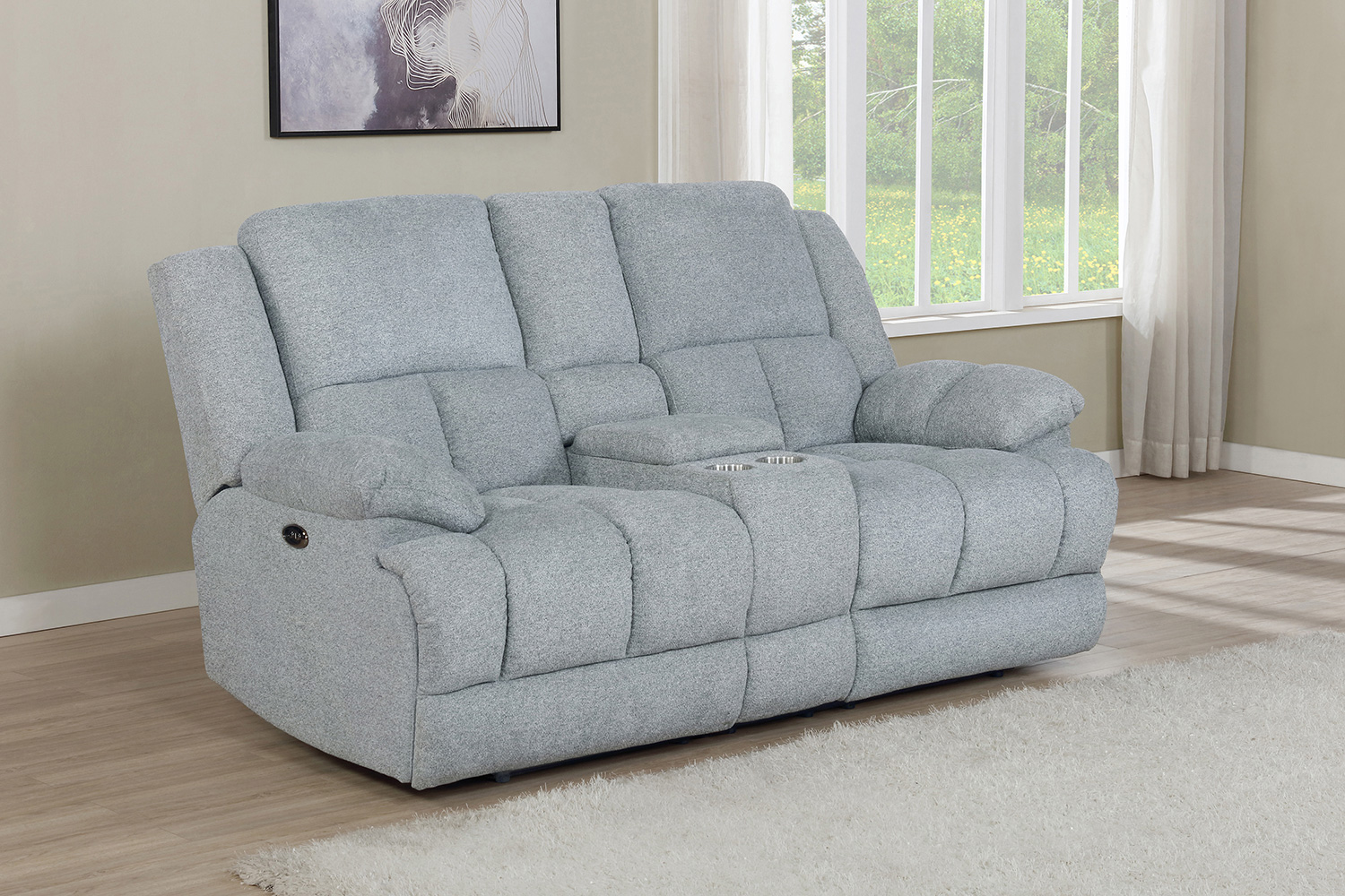 Coaster Waterbury Upholstered Motion Loveseat with Console - Gray