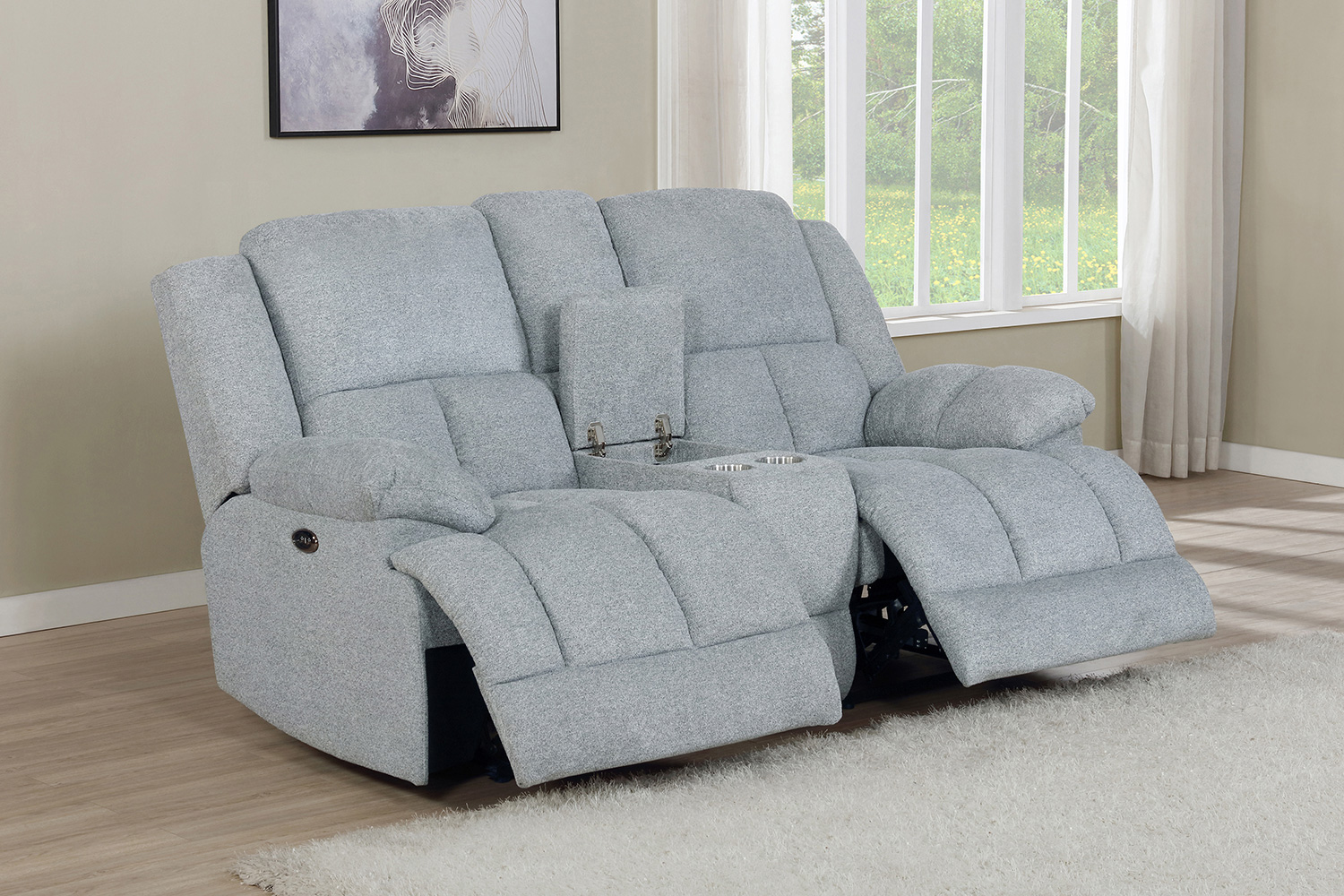 Coaster Waterbury Upholstered Motion Loveseat with Console - Gray