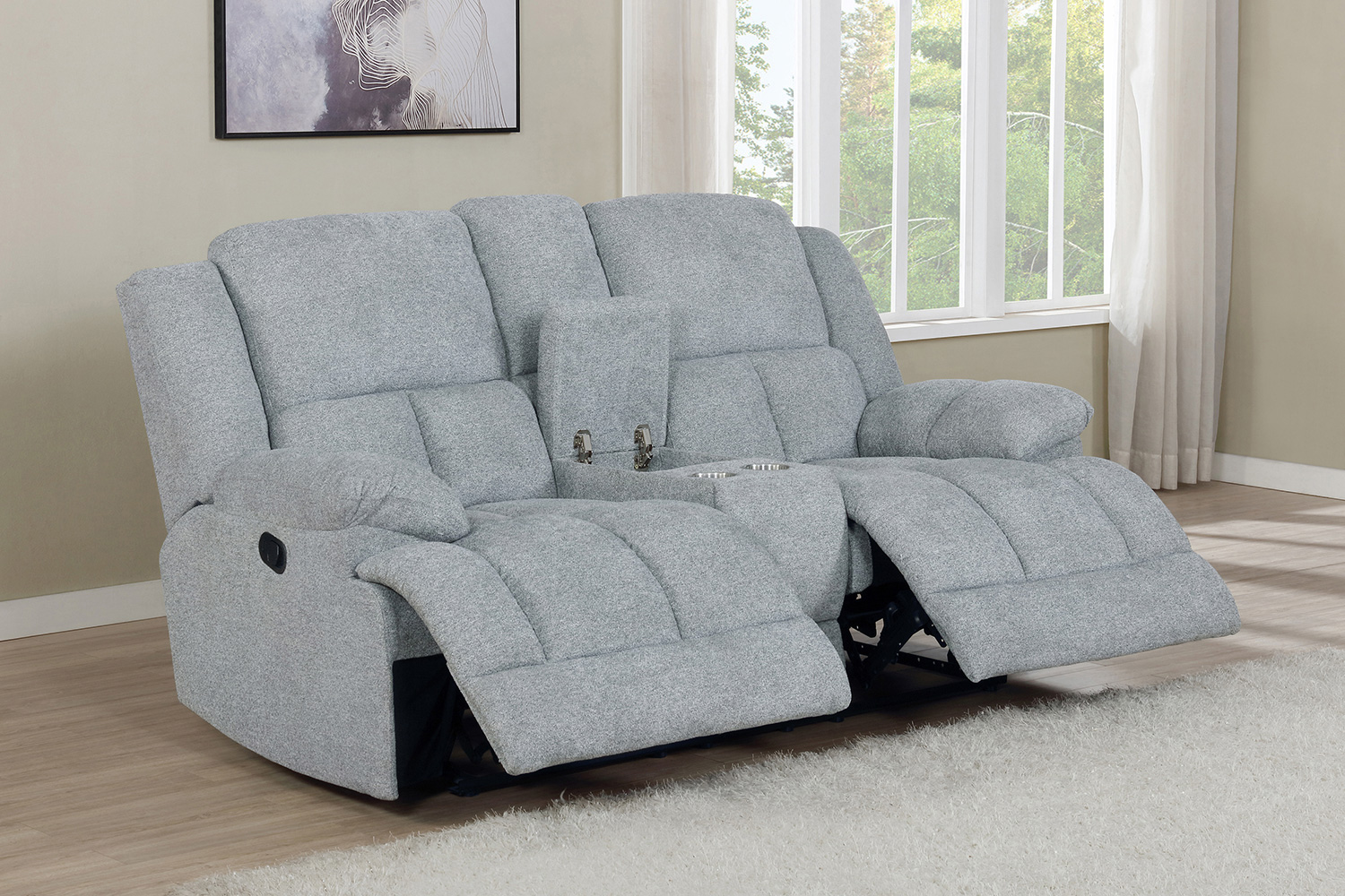 Coaster Waterbury Upholstered Motion Loveseat with Console - Gray