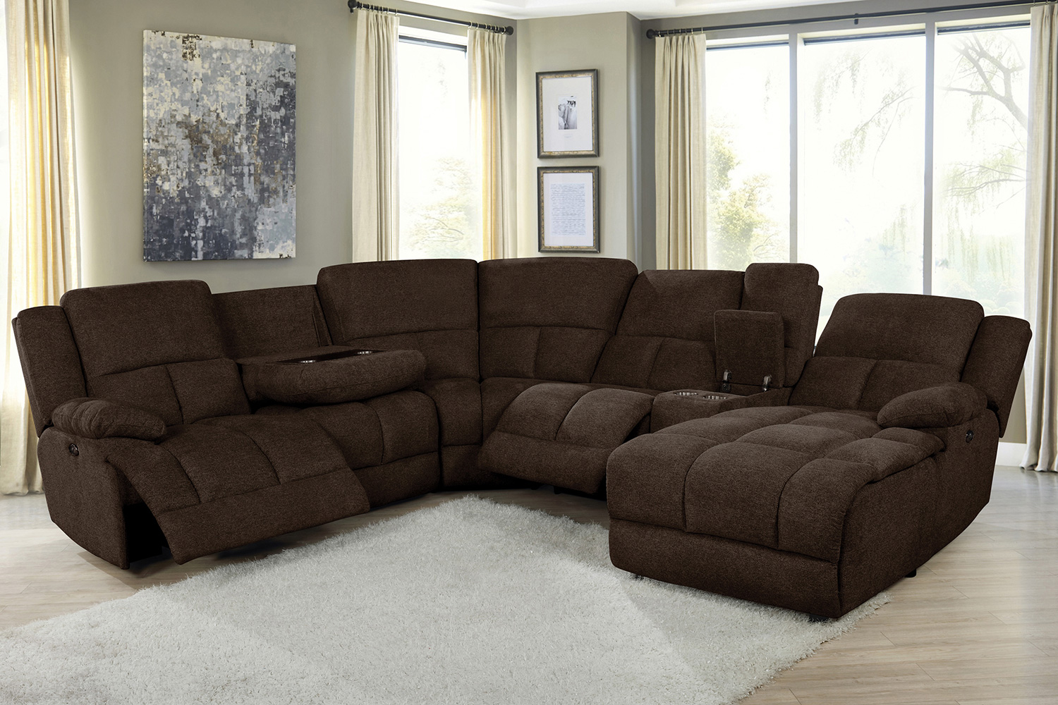 Coaster Belize 6-Piece Pillow Top Arm Motion Sectional - Brown