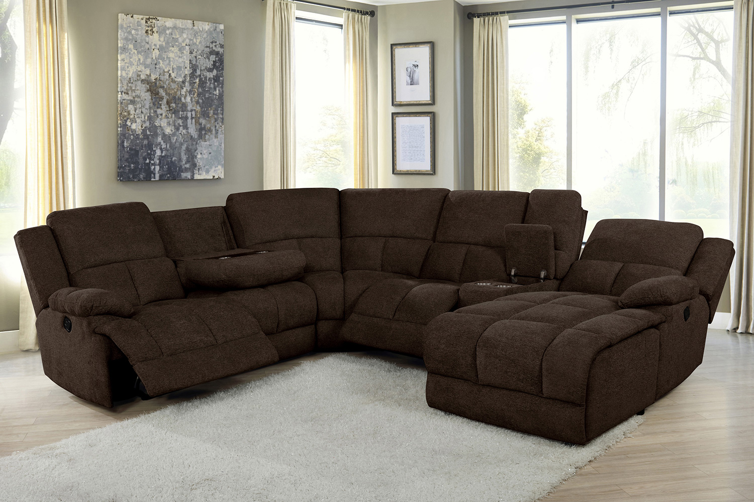 Coaster Belize 6-Piece Pillow Top Arm Motion Sectional - Brown