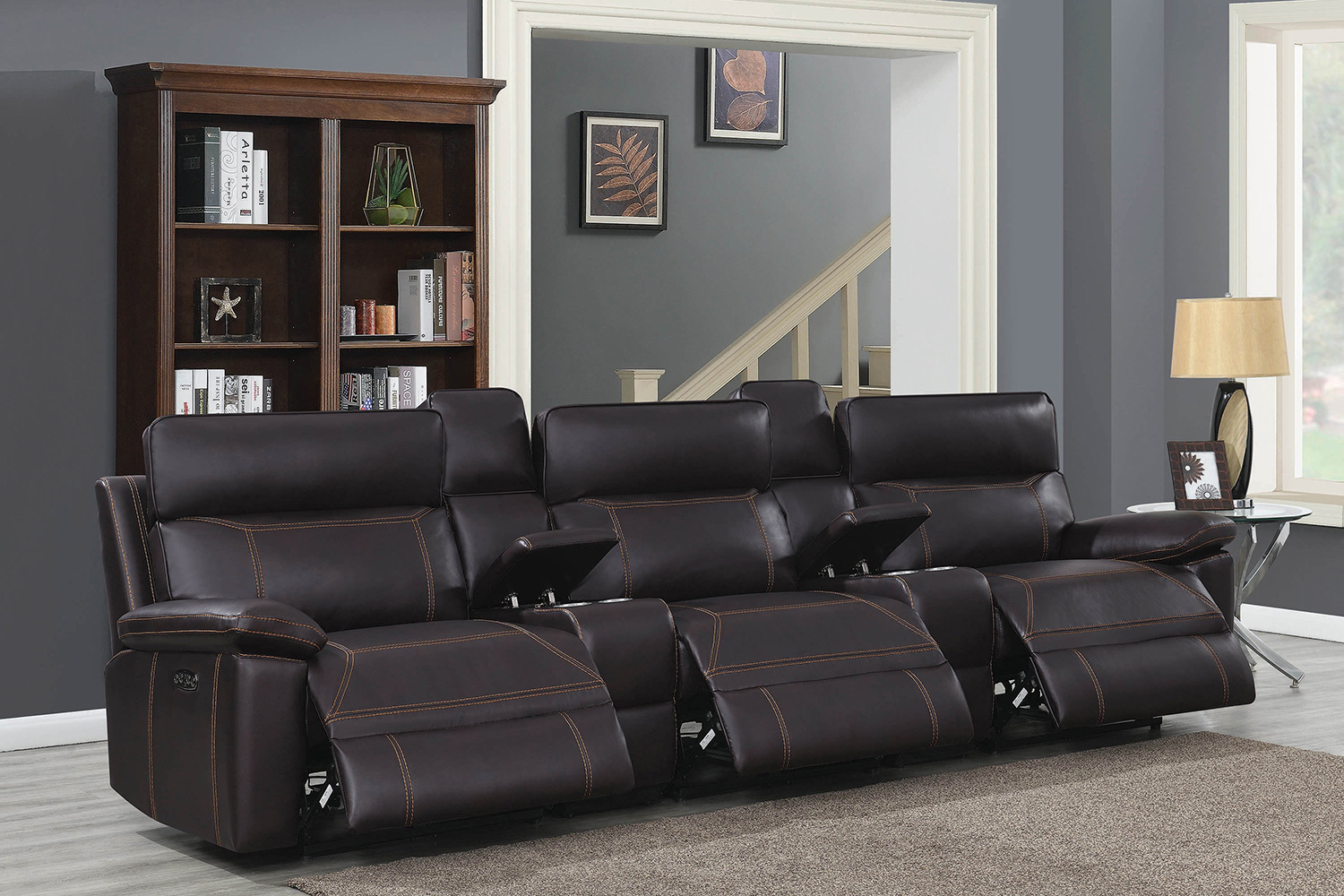 Coaster Albany Upholstered Power Reclining Seat And Power Headrest Home Theater - Brown