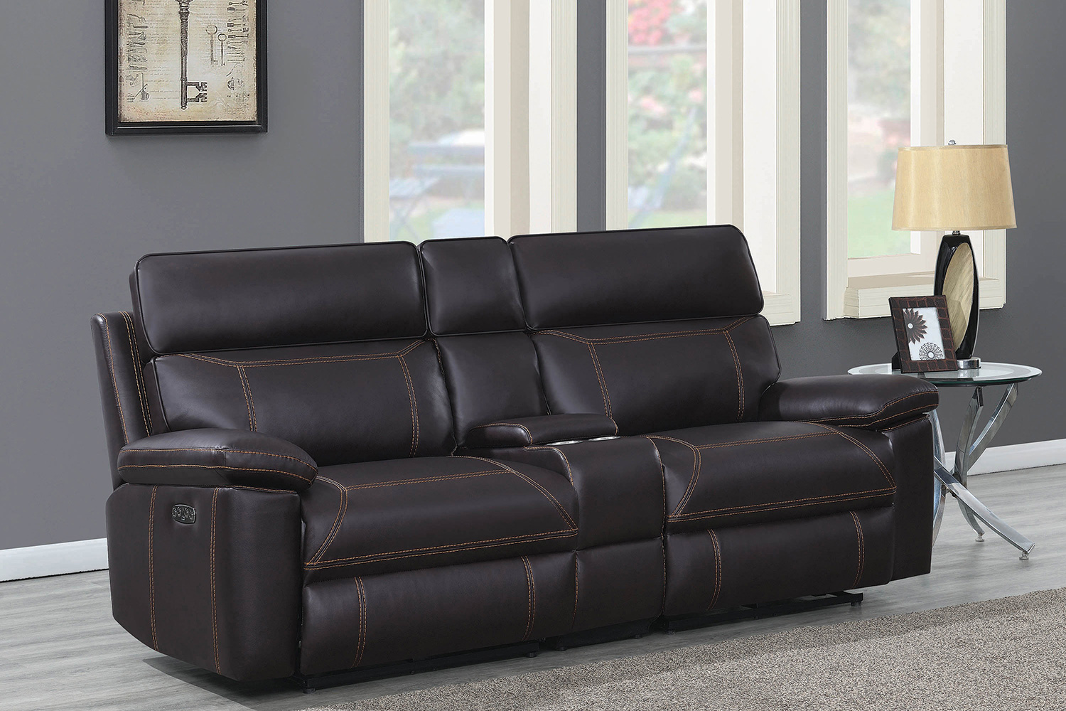 Coaster Albany Upholstered Power Reclining Seat And Power Headrest Loveseat with Console - Brown