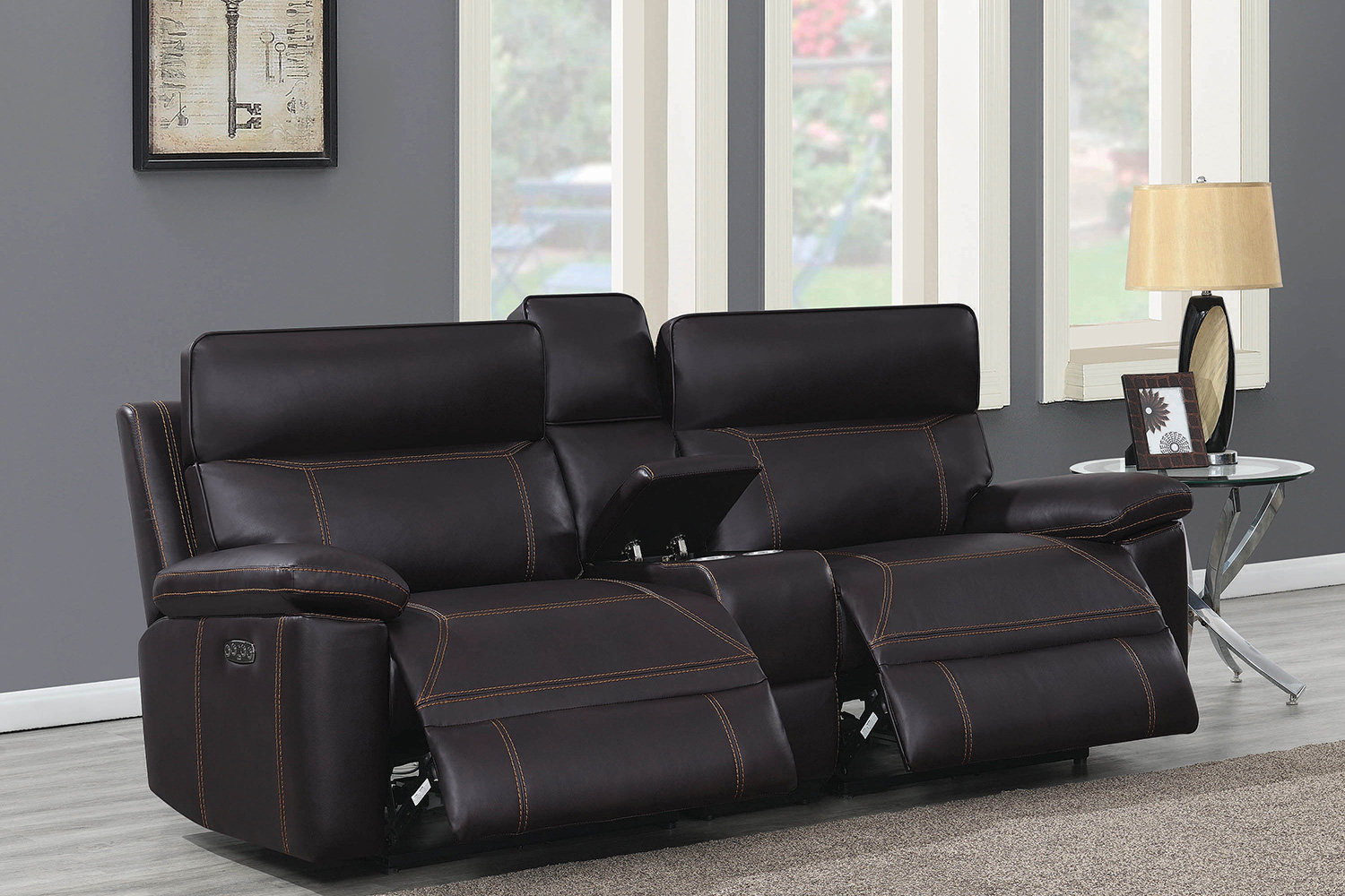 Coaster Albany Upholstered Power Reclining Seat And Power Headrest Loveseat with Console - Brown