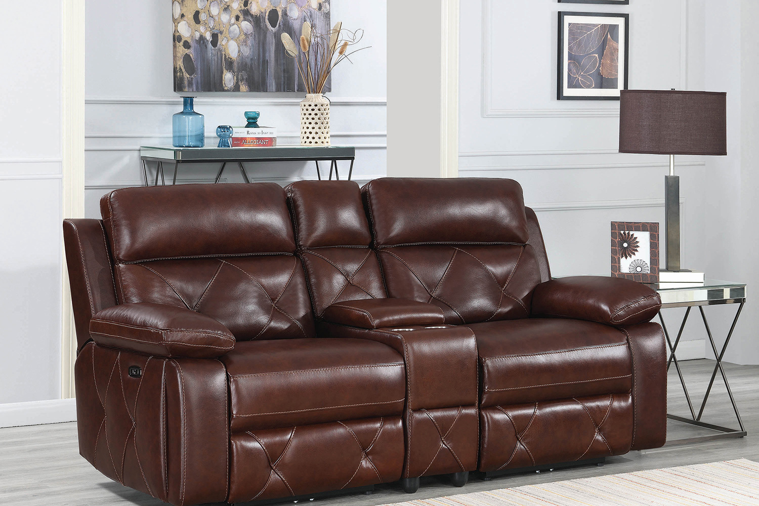 Coaster - Chester Upholstered Power Reclining Seat And Power Headrest Loveseat With Console in Chocolate