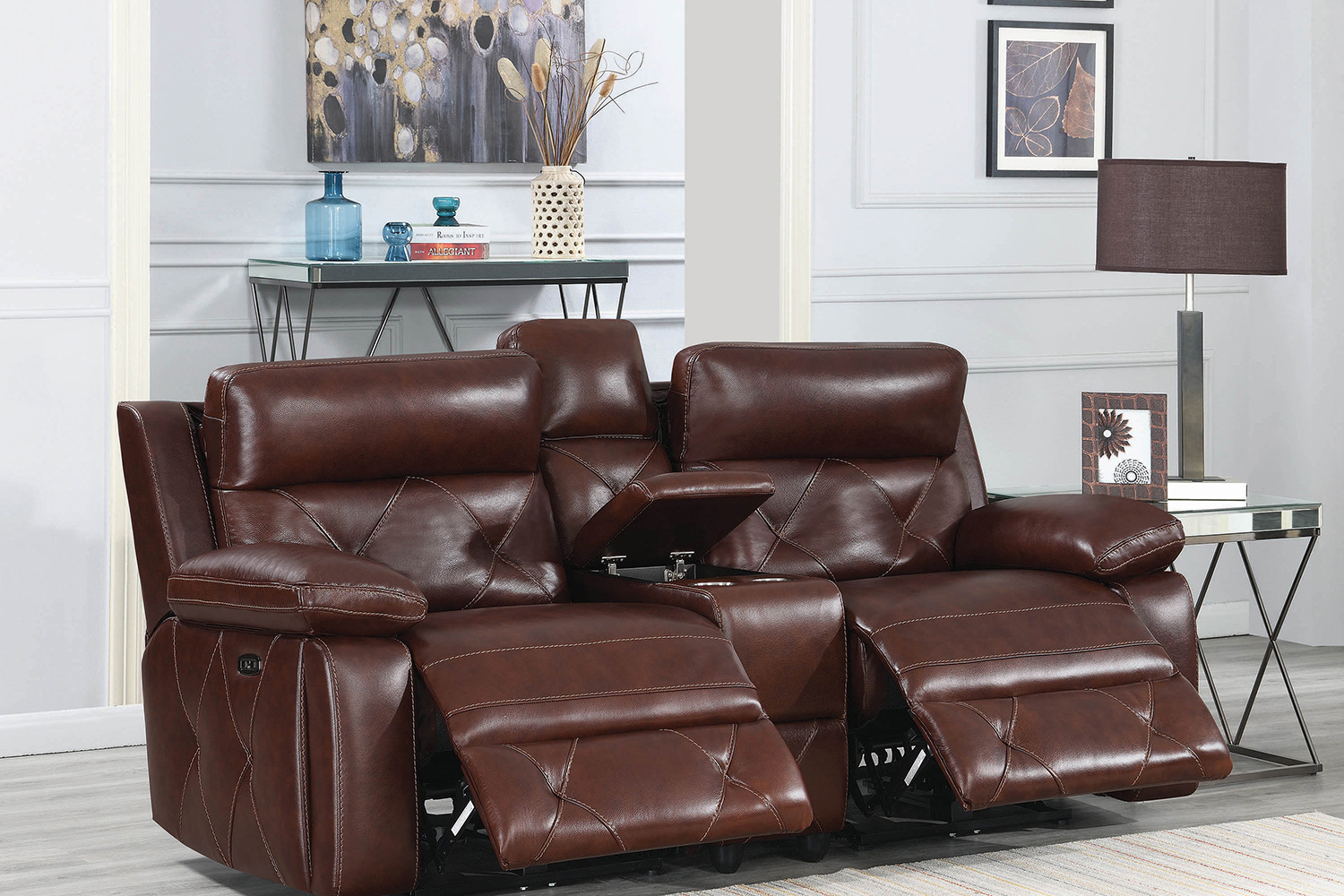 Coaster - Chester Upholstered Power Reclining Seat And Power Headrest Loveseat With Console in Chocolate