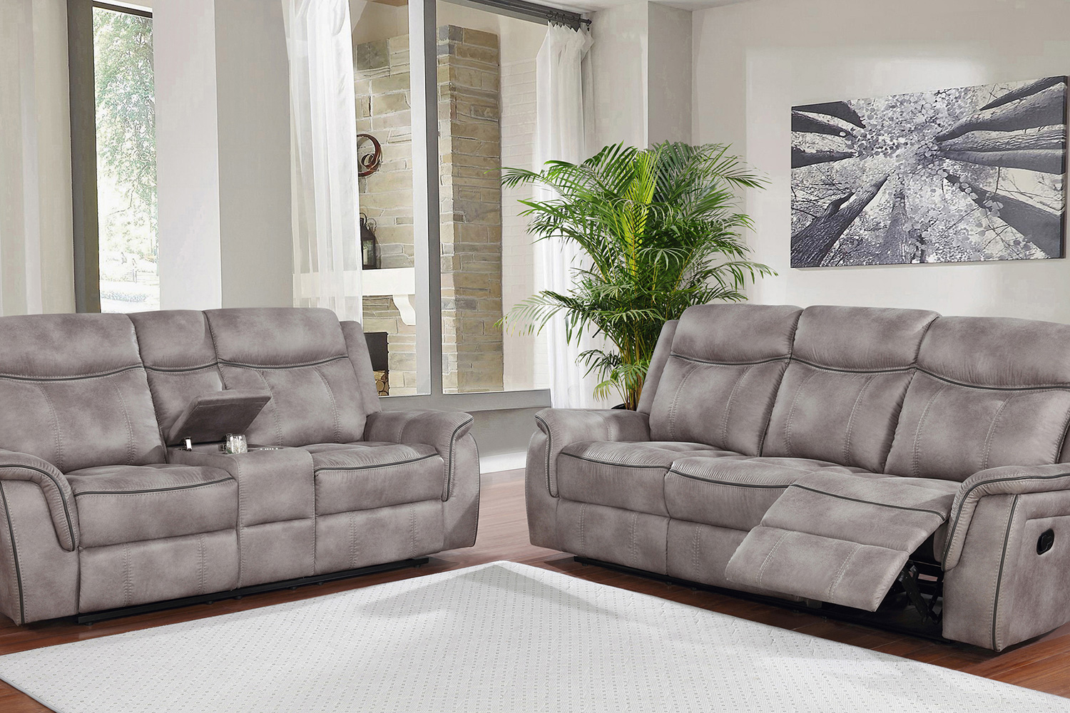 Coaster Lawrence Upholstered Tufted Back Motion Sofa - Taupe