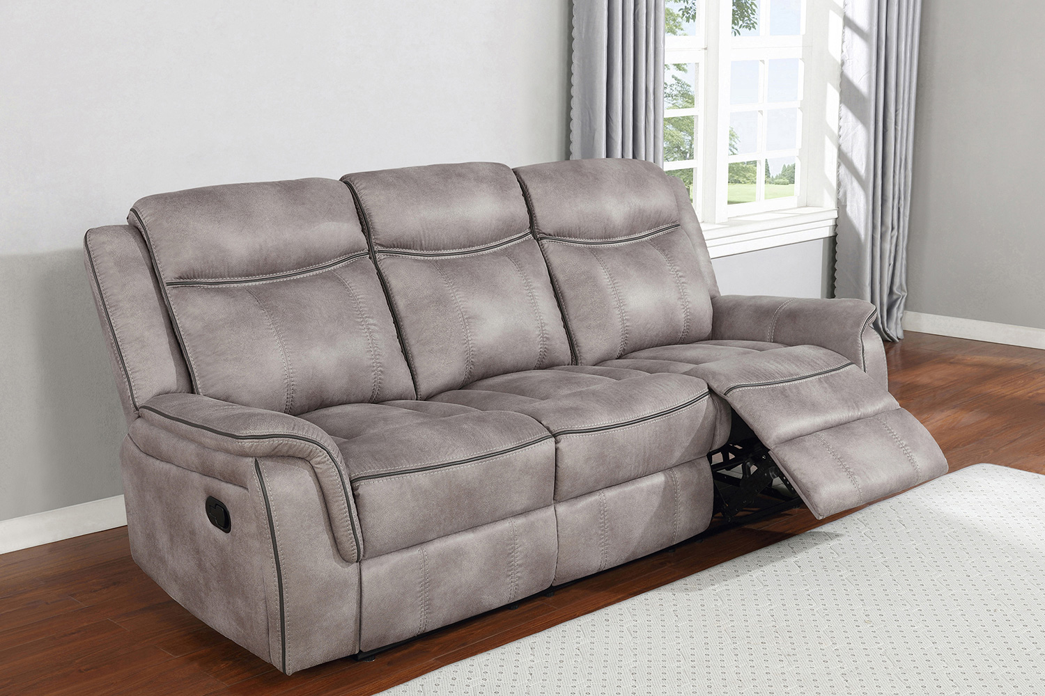 Coaster Lawrence Upholstered Tufted Back Motion Sofa - Taupe