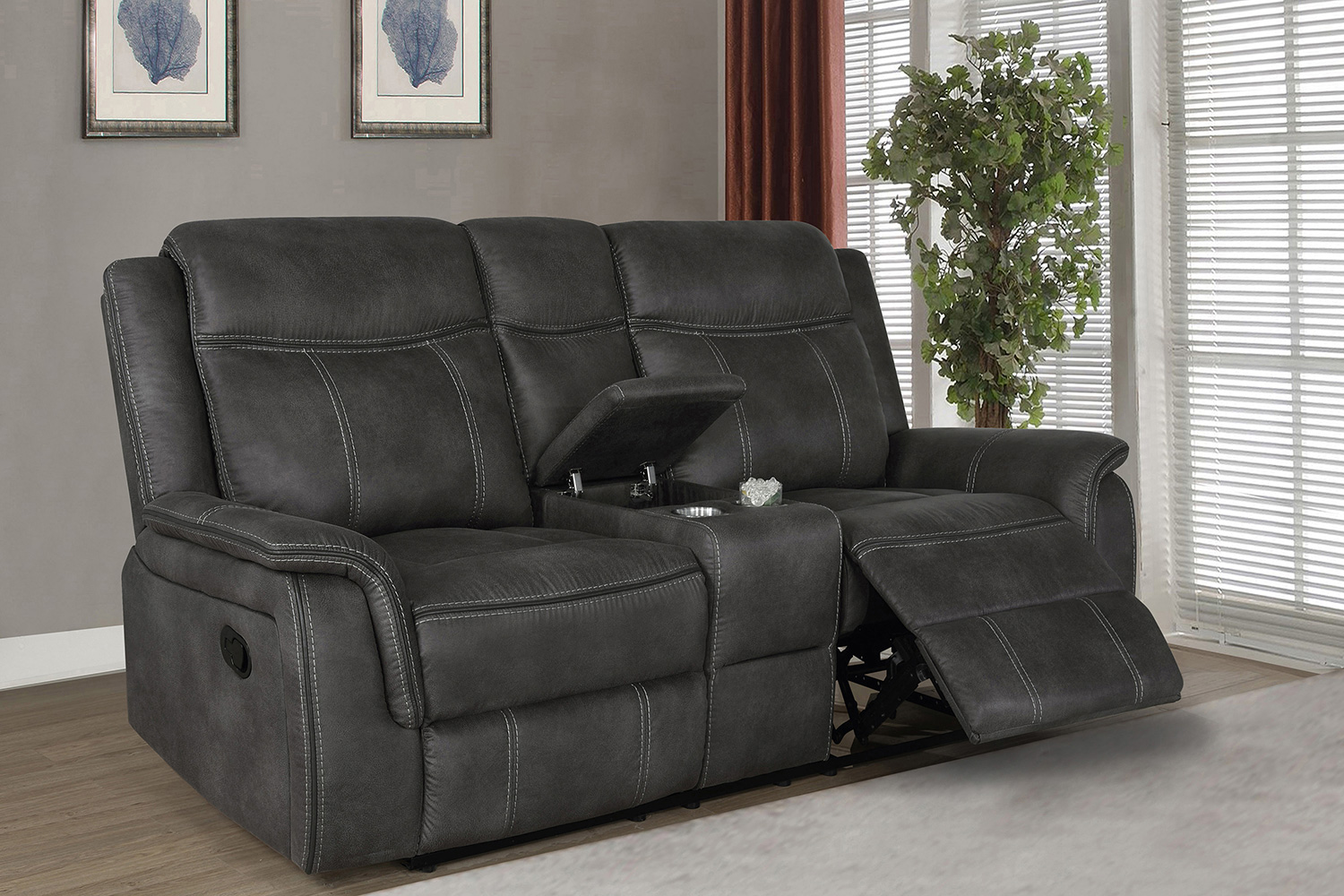 Coaster Lawrence Upholstered Tufted Back Motion Loveseat - Charcoal