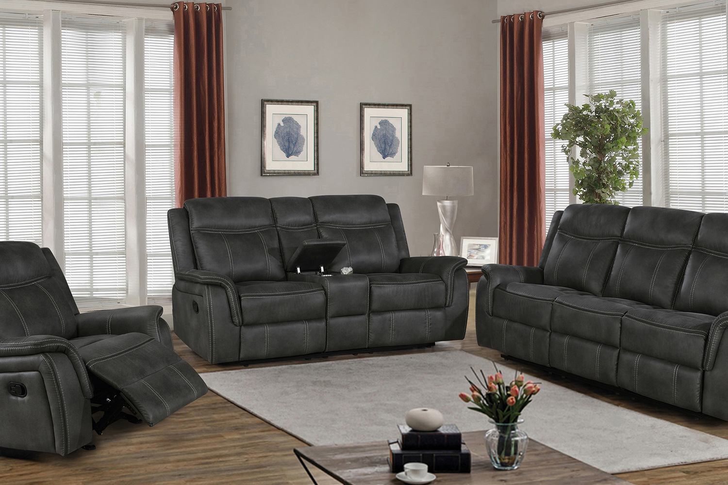 Coaster Lawrence Upholstered Tufted Back Motion Loveseat - Charcoal