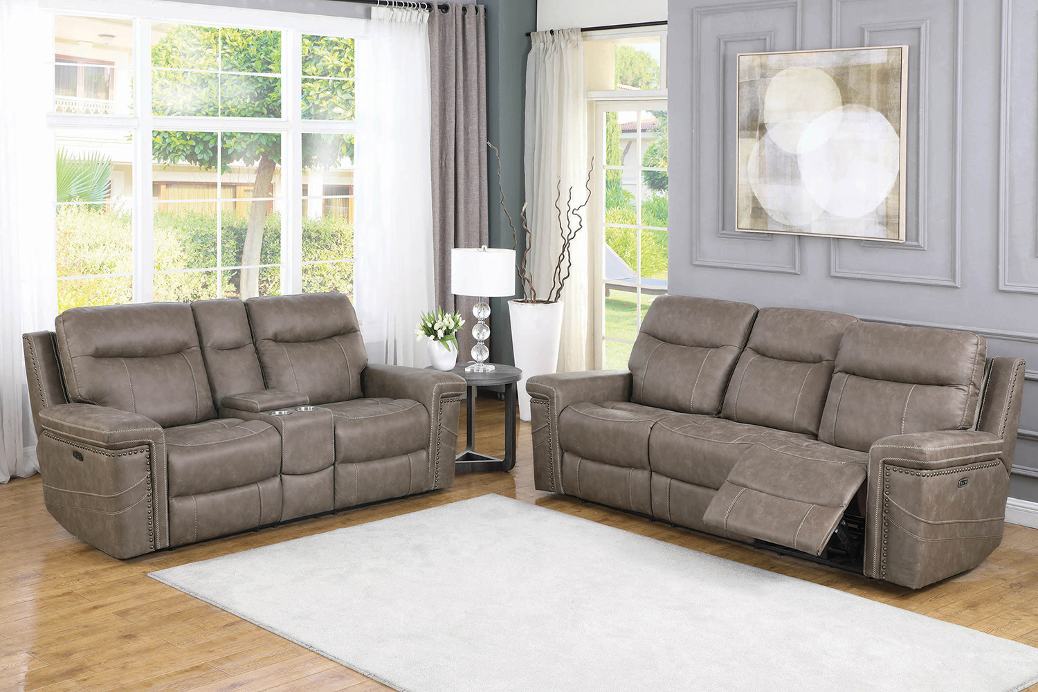 Coaster - Wixom Cushion Back Power Sofa in Taupe