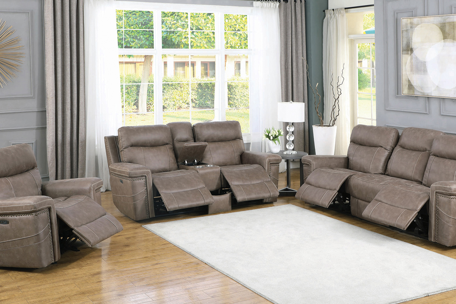 Coaster Wixom Upholstered Tufted Living Room Set with Power Recliner - Taupe