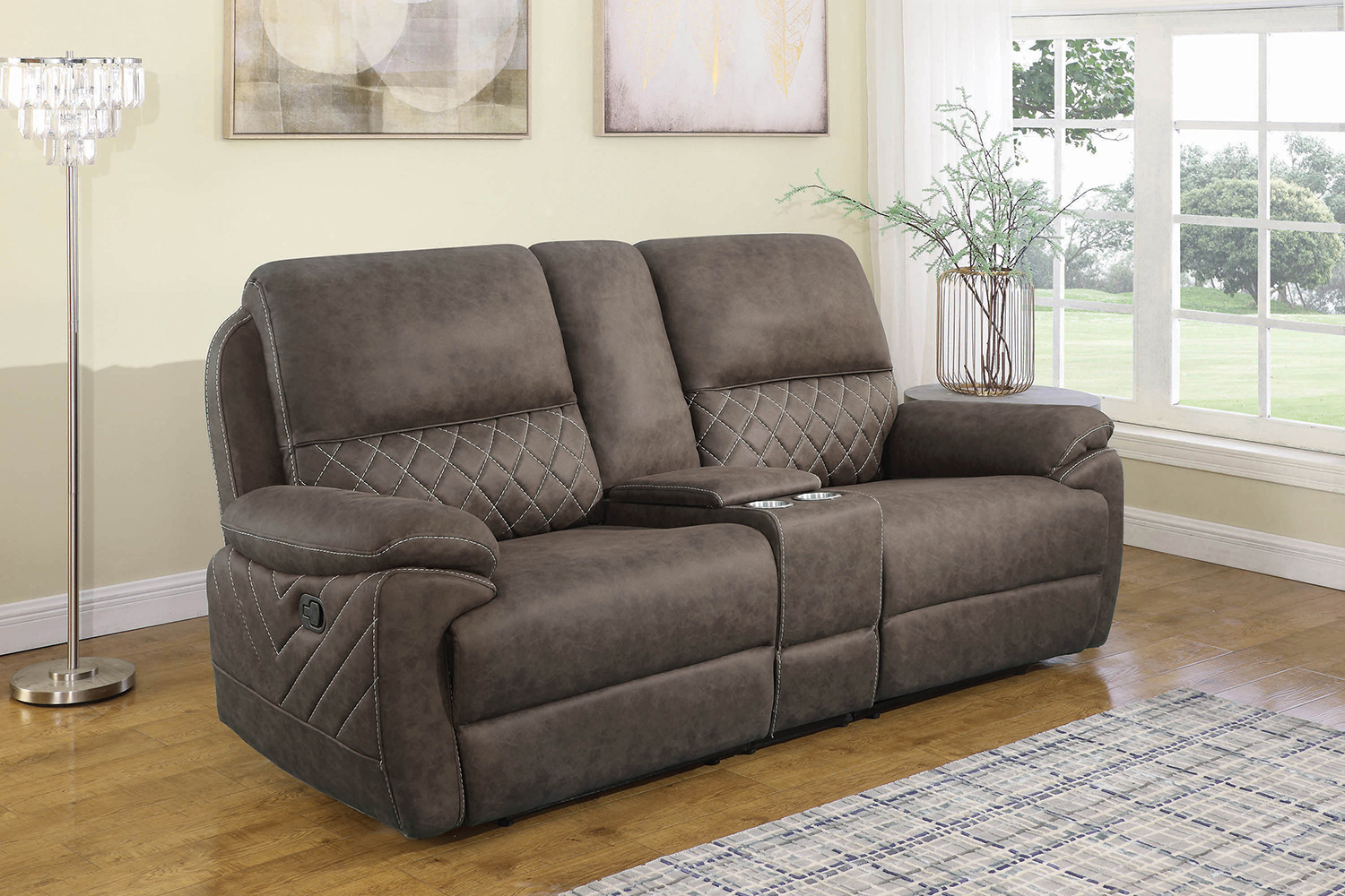 Coaster Variel Upholstered Tufted Motion Loveseat with Console - Taupe