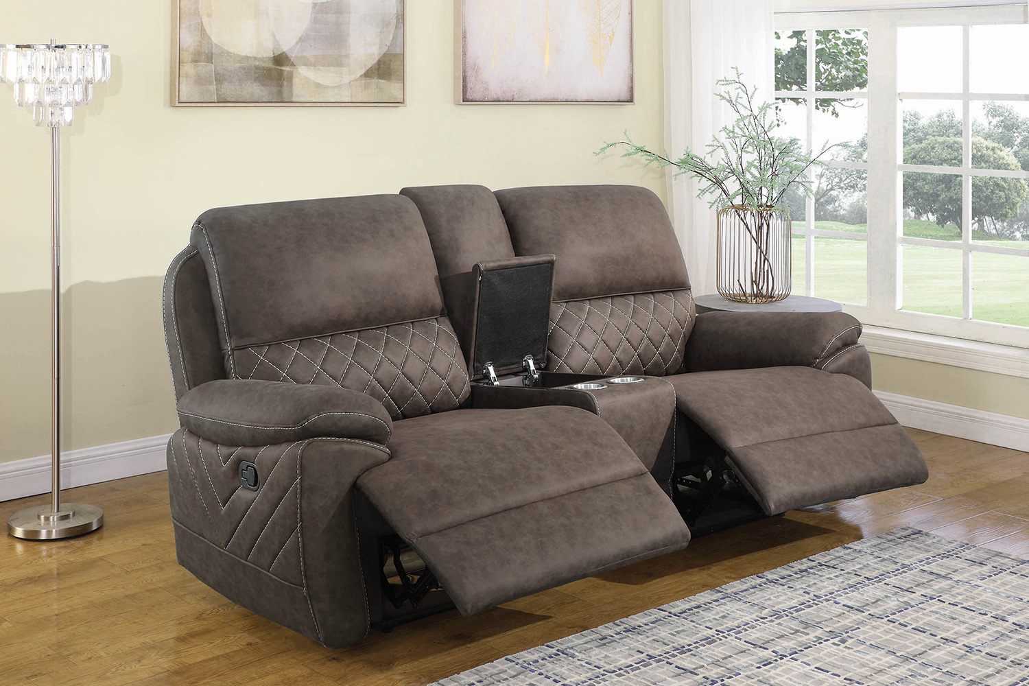 Coaster Variel Upholstered Tufted Motion Loveseat with Console - Taupe